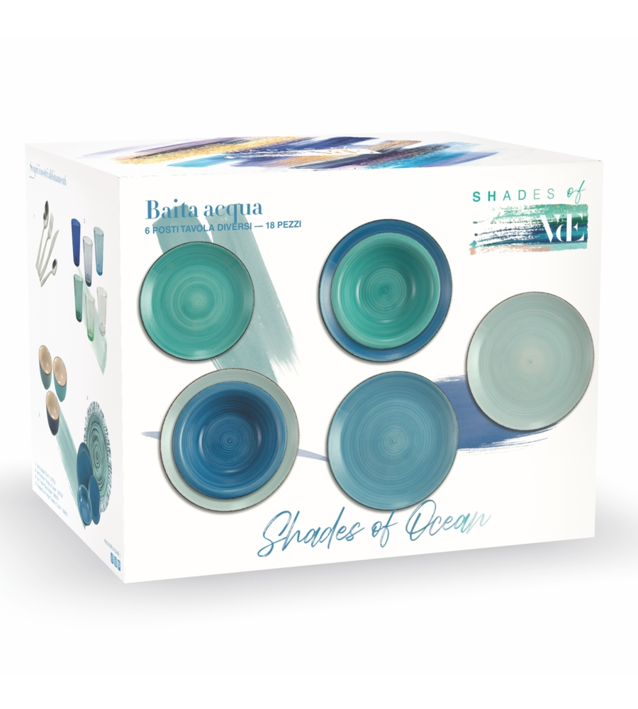 SERVIZIO PIATTI "BAITA ACUQA " IN GRESS SFUMATURE DI BLU, 6 PEZZI